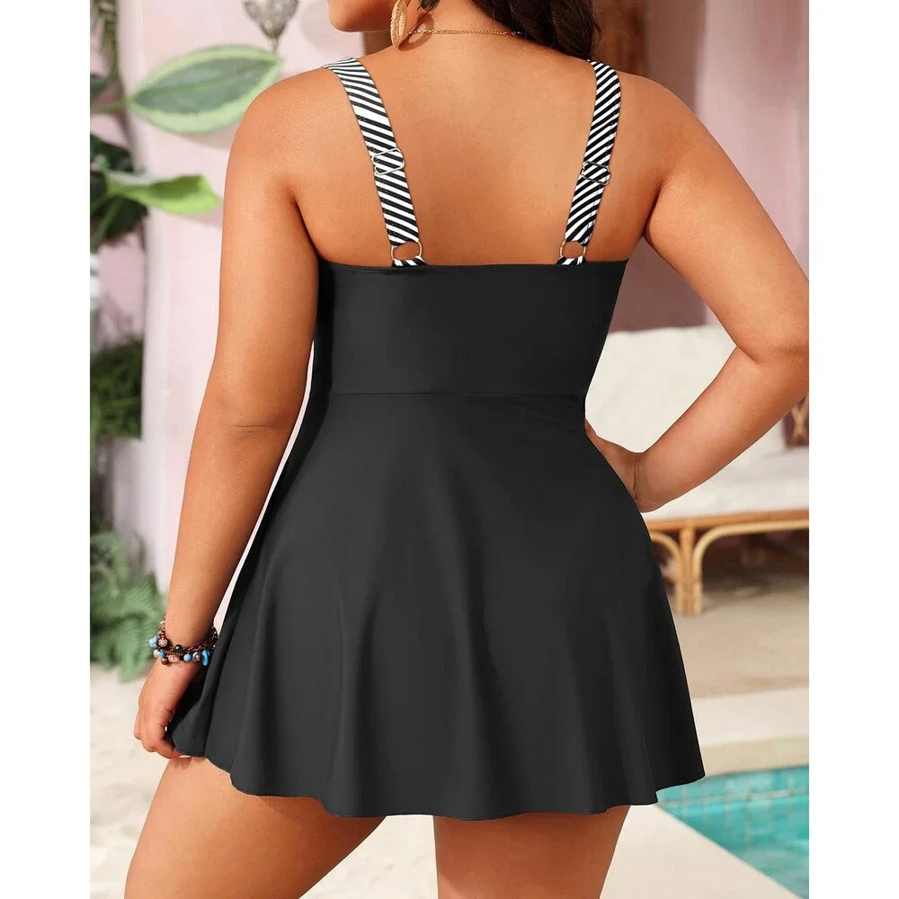 Aqua Plus Size Black Eve Swim Dress Two Piece Tankini Swimsuit Tummy Control 20W